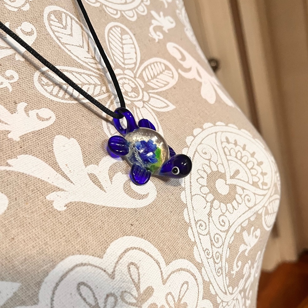 Glass Turtle Pendant Necklace